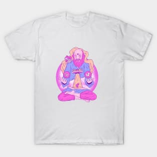 Smiling RamDass in deep meditation with the ufos T-Shirt